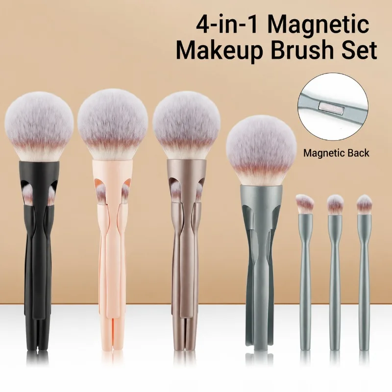 4 in 1 Magnetic Makeup Brush Set Portable Multi-function Cosmetic Kit Blush Brush Angled Contour Eyeshadow Detachable Supplies