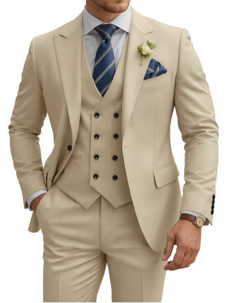 Herren 3-teiliger Slim Fit Anzug für Männer, zweireihig, für Hochzeit, Abschlussball, formelle Anlässe, Business, Dinner, Smoking