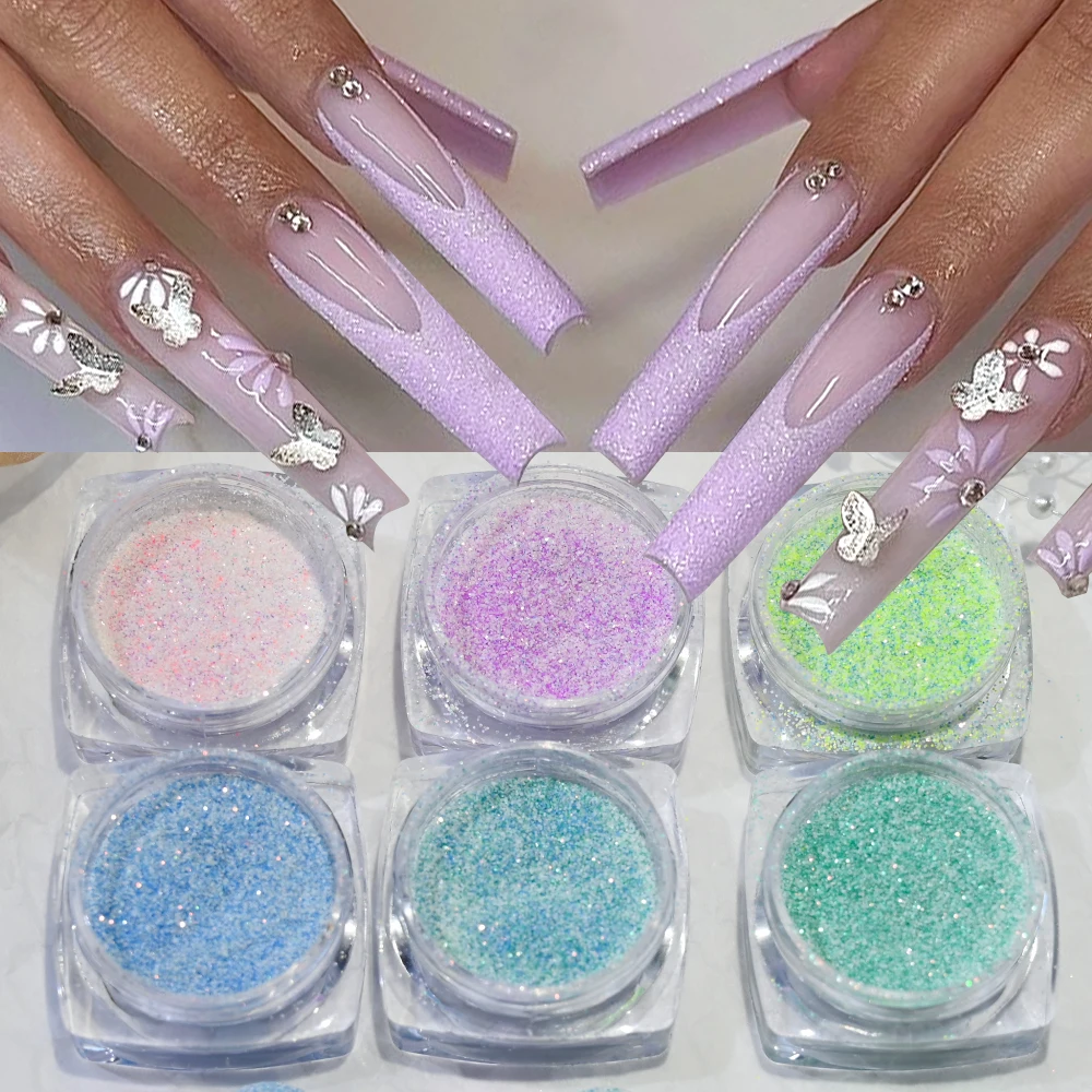 6jars/Set Iridescent Candy Sweater Nail Glitter Powder Shiny Fine Sugar Dust Nail Chrome Pigment Nail Art Gel Polish Decorations