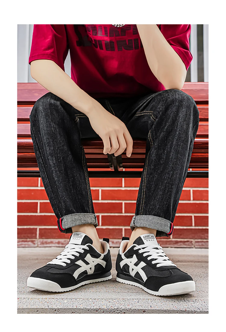 Modische, bequeme, vielseitige, gestreifte Freizeitsneaker für Herren mit Schnürung, atmungsaktiv und komfortabel, mit weichen, leichten Sohlen, geeignet für Sport und Freizeit. – Detail 3