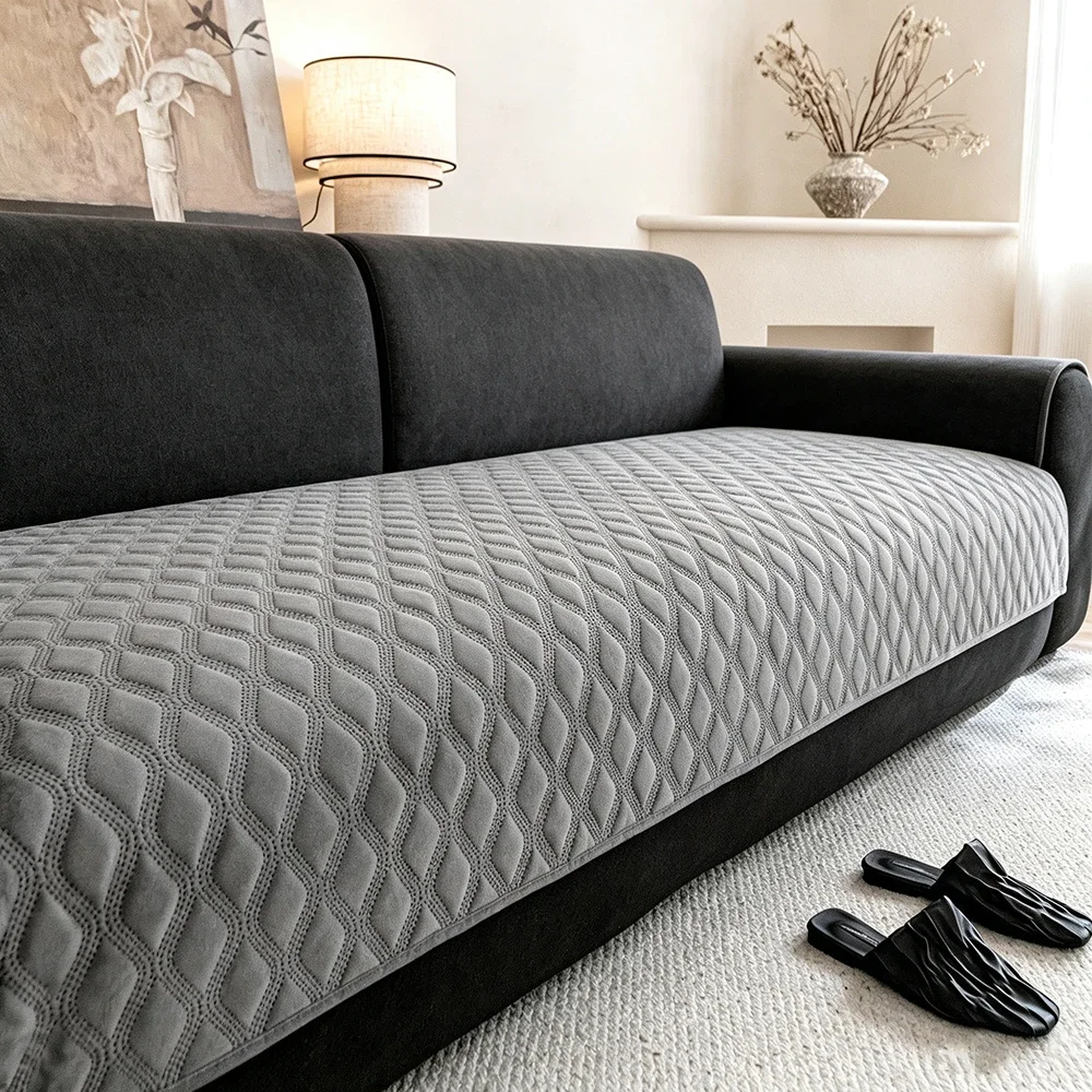Brushed Fabric Sofa Cushion Quilted Non-Slip Couch Slipcover Soft Breathable Pet Cat Anti-Scratch Sofa Cover Living Room Decor