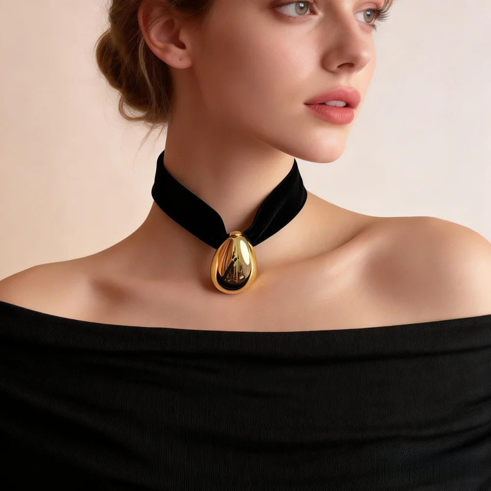 1 Piece Velvet Teardrop Necklace, Retro Sweet Cool Style, Suitable for Daily Wear / Date Outfits / Party Looks