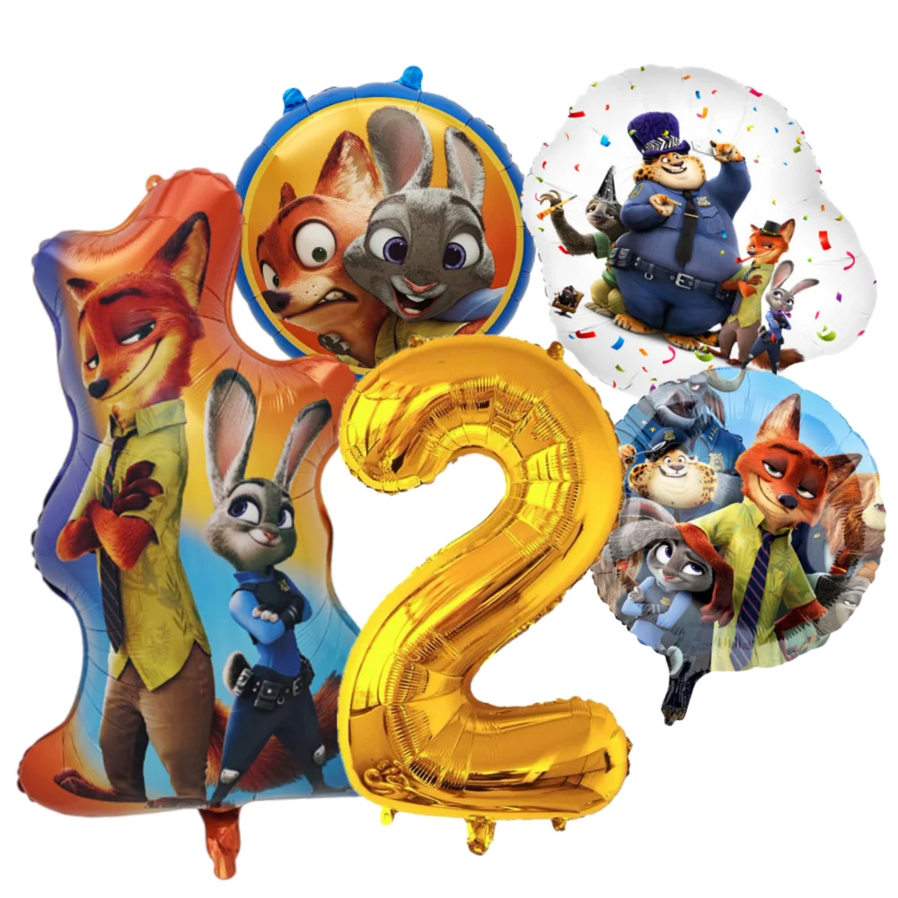 

5PCS Zootopia Kids Birthday Balloon Set Kids Birthday Party Decora Game Anime Foil Ballon Boy Girl Party Cartoon Home Decor Gift