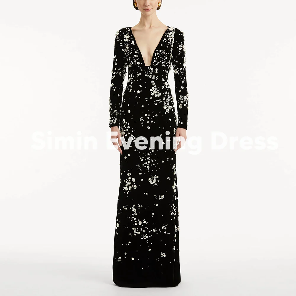 

Simin женские прямые вечерние платья с v-образным вырезом и бисером, с длинными рукавами, длиной до пола, вечерние элегантные платья 2025