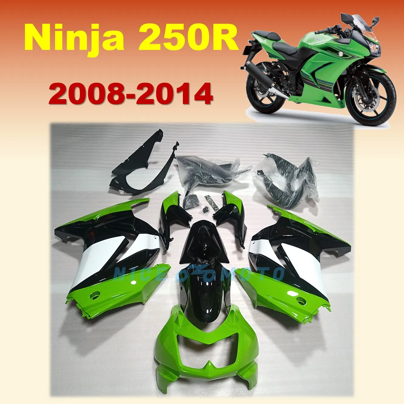 

Высококачественный комплект зеленого обтекателя для Ninja 250R EX250 08-14 ZX250 2008 2009 2010 2012 2013 2014 послепродажного обслуживания мотоцикла