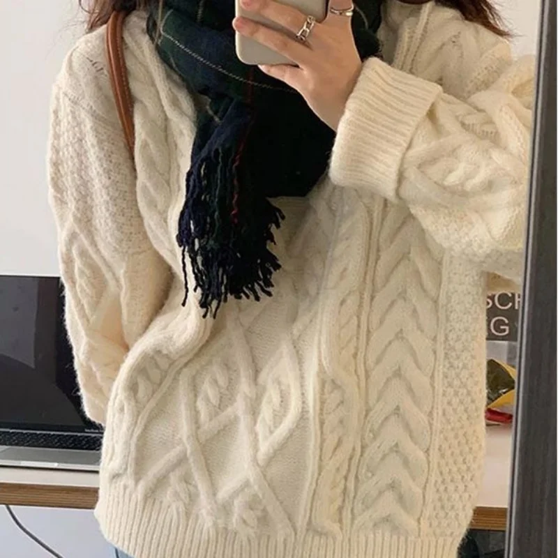 Pullovers Women Solid Winter Soft Warm Sweaters Loose Casual Simple O-neck Knitwear Korean Fashion High Street Sweet Женский New