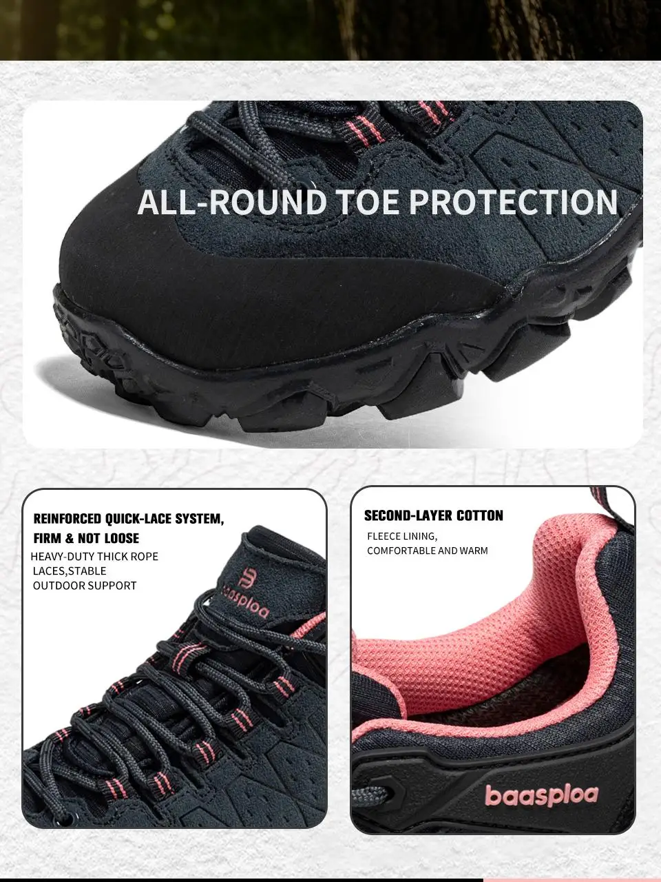 Baasploa Damen-Wanderschuhe, Wildleder, wasserdicht, Trekking-Sneaker, Damen-Sneaker, bequem, rutschfest, verschleißfest, Outdoor-Sneaker – Detail 7