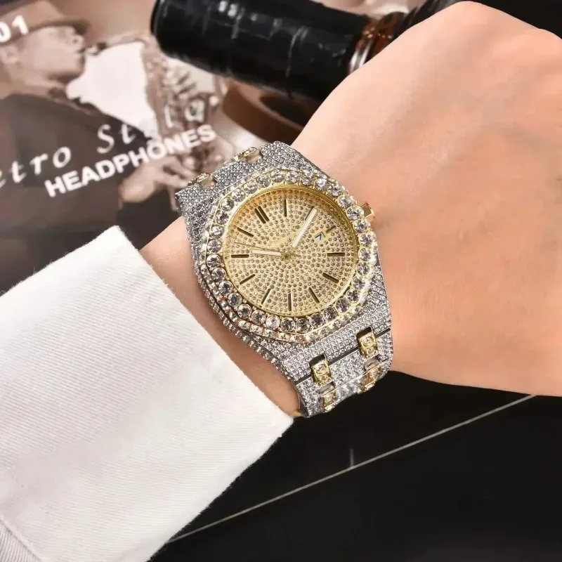 ​​2025 Luxury Unisex Diamond Watch Sapphire Crystal 100M Waterproof Chronograph Stainless Steel Quartz Movement Luminous