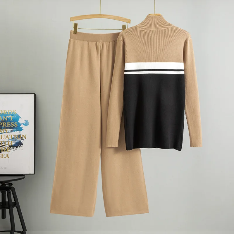 Abito musulmano in maglia da donna Set da due pezzi Pullover con cerniera collo alto Maglione lavorato a maglia Pantaloni a gamba larga Abiti Maglieria 2025 autunno