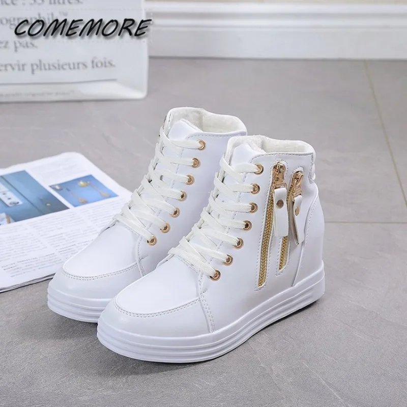 Sneakers Platform Women 2024 Trend Spring Autumn High Top Female Fashion Casual Shoes Wedge Side Zipper Fashion Warm Ankle Boots