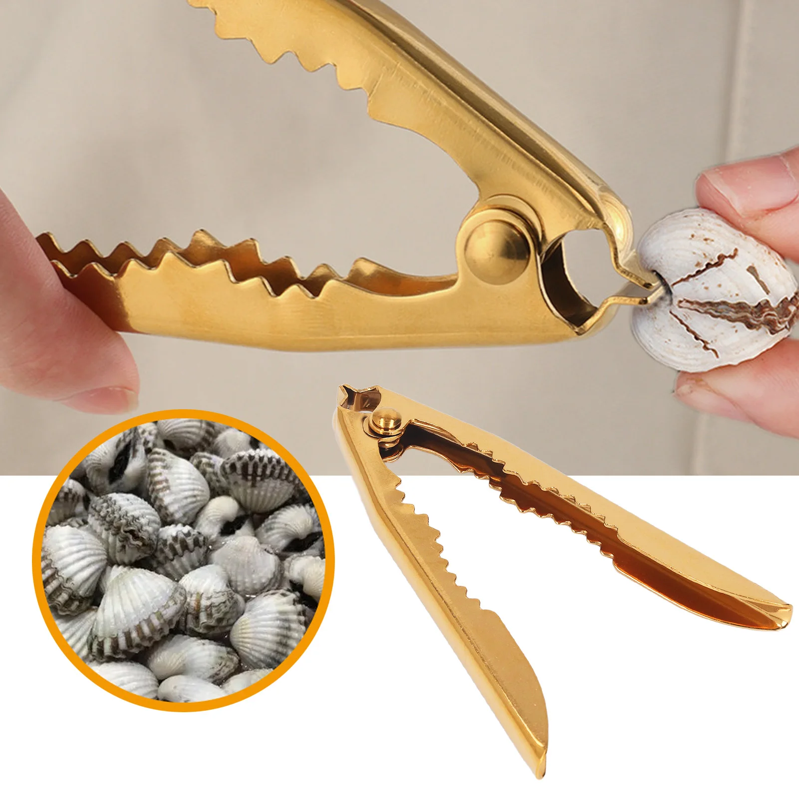 Gold Crab Cracker Non Slip Robust Stainless Steel Nutcracker Chestnut Walnut Opener Clip for Kitchen Walnut Cracker Crab Cracker