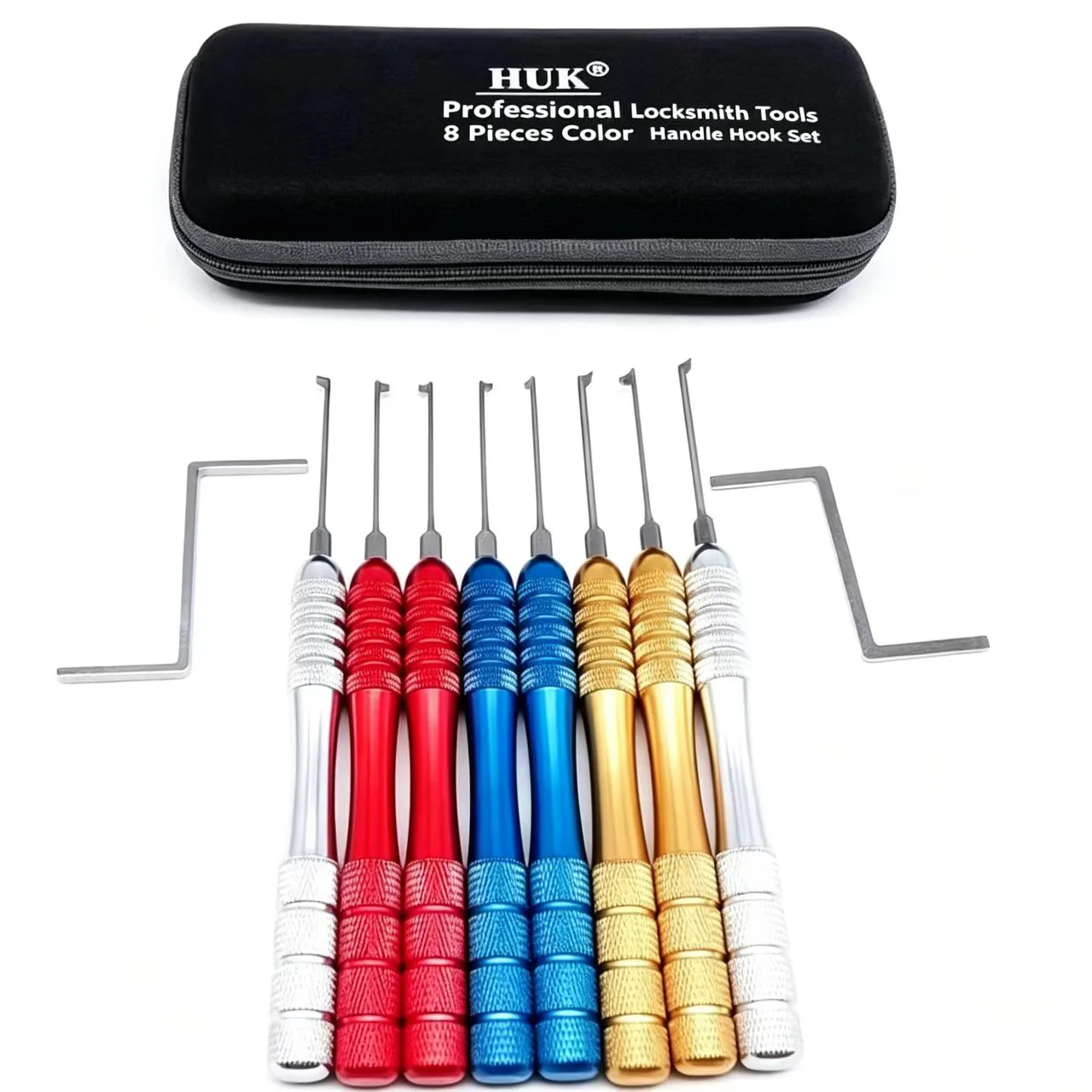 Image of Lockpicking-Sets Original HUK 8-teiliges Dimple-Lock-Set mit buntem Rundgriff Kaba Türschloss Doppelendige Schlosserwerkzeuge Oтмычки