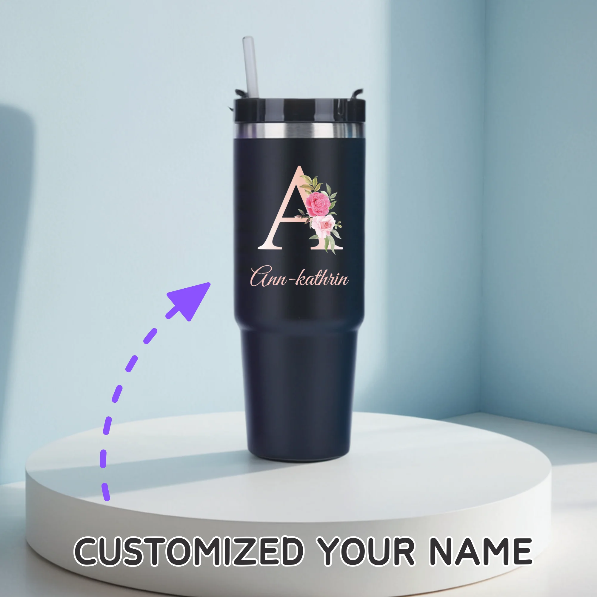 

Customized Name Insulated Tumbler with Straw 30OZ Stainless Steel Vacuum Cup Thermal Mug for Hot Cold Drinks