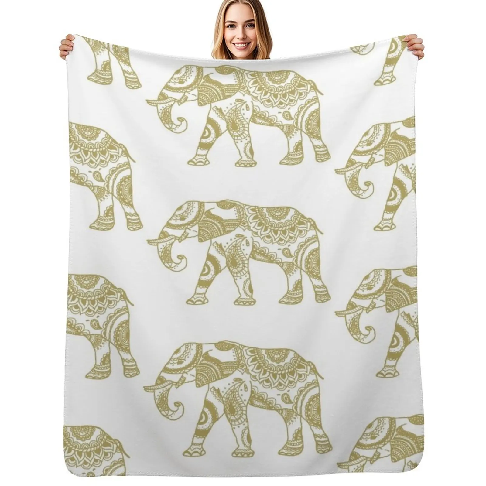 

Patterned Elephant - Gold Throw Blanket Summer Thermals For Travel Luxury Thicken Bed Fashionable Blankets