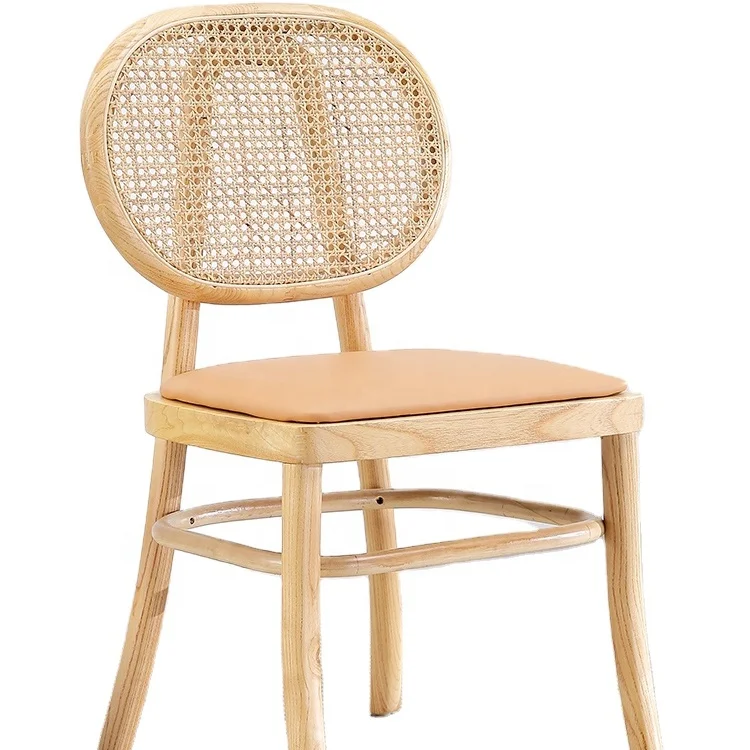 Nordic Natural Cane Wicker Bent Wood Upholstered Dining Chair