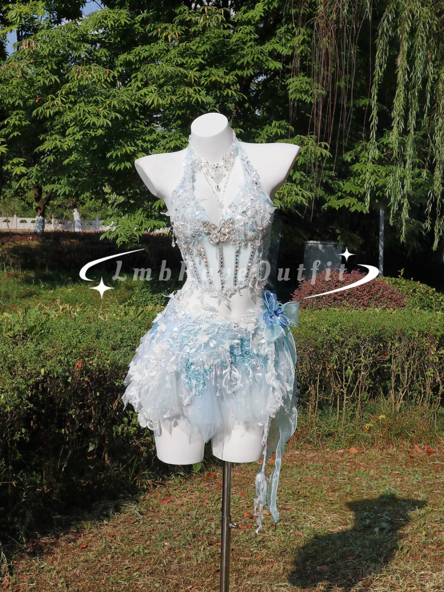 Lmb RaveOutfit｜Ice Island Frost Moon Luxurious Full-Diamond Sequin Fairy Dress for Photoshoots and Bikini