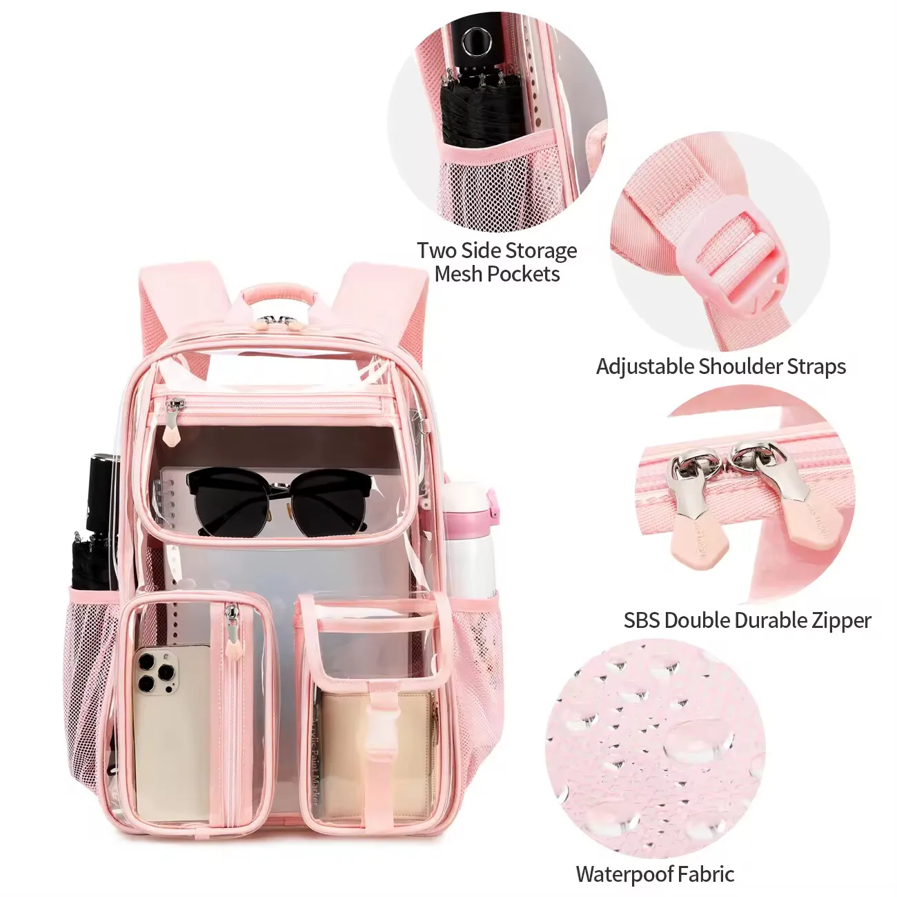 

MOK Pink School Bags College Jelly Clear Backpack Schoolbag Girls School Bags For Woman Travel Bag Middle High Students Mochilas