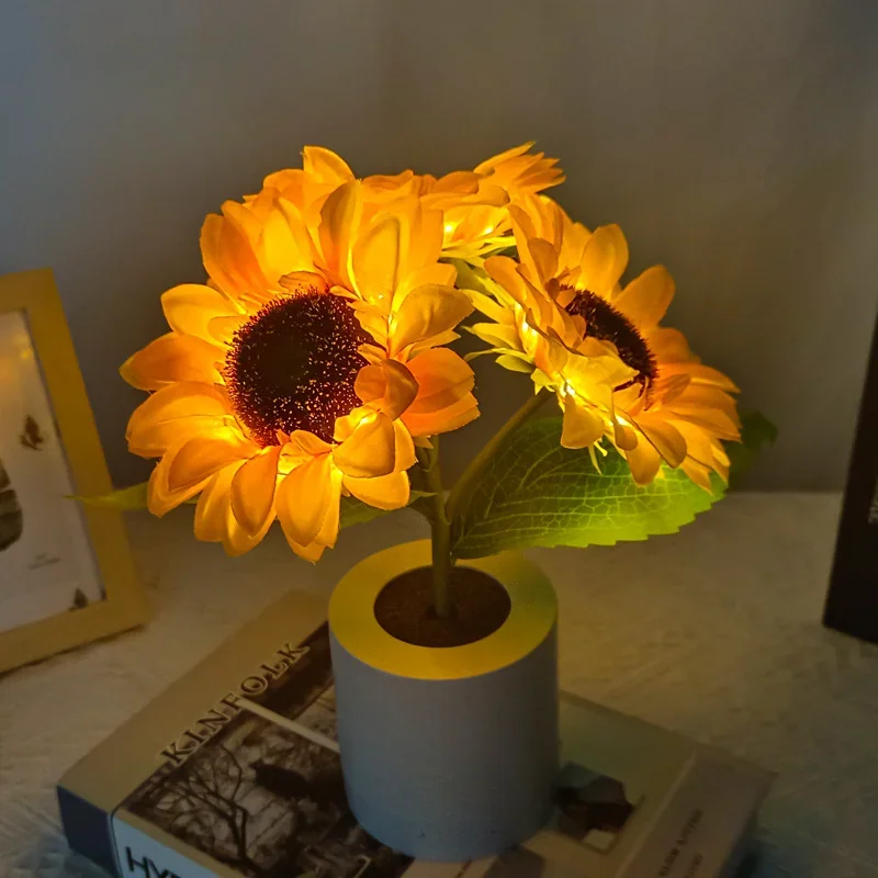 Rechargeable Sunflower LED Simulated Nightlight Room Bedroom Bedhead Decorative Atmosphere Light Birthday Gift Ornament Light