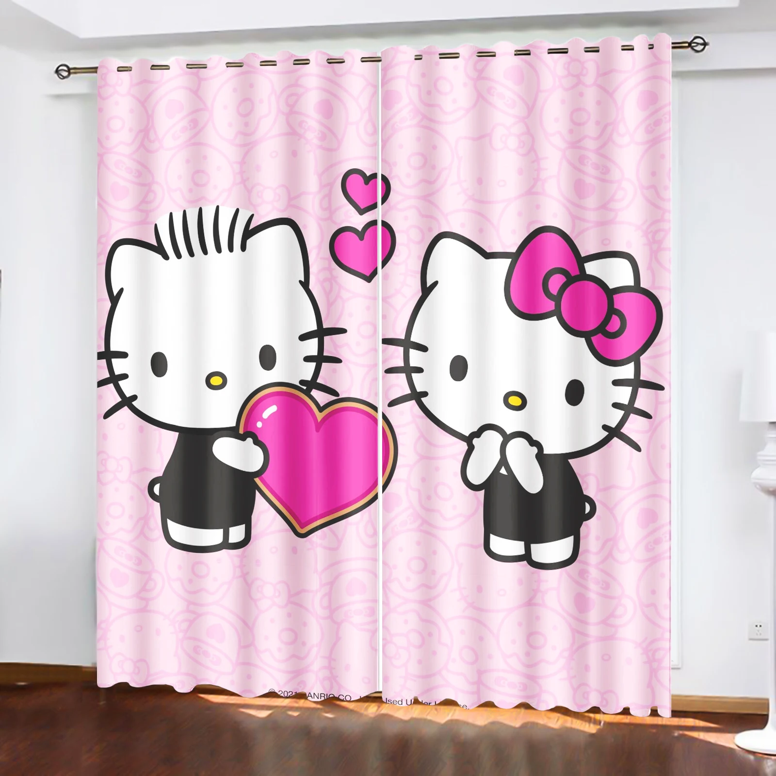 

Hello Kitty Printed Curtains For Living Room Bedroom Blackout Curtains 1pc Cartoon Cute Dustproof Perforated 커튼 Home Decor