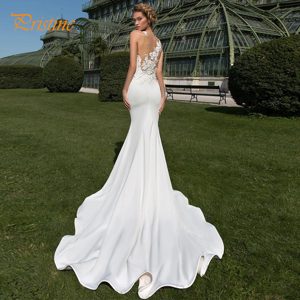 Aangepaste Boho witte Jersey trouwjurk elegante O-hals mouwloos Robe de mariée zachte zeemeermin rechter trein vestido de novia
