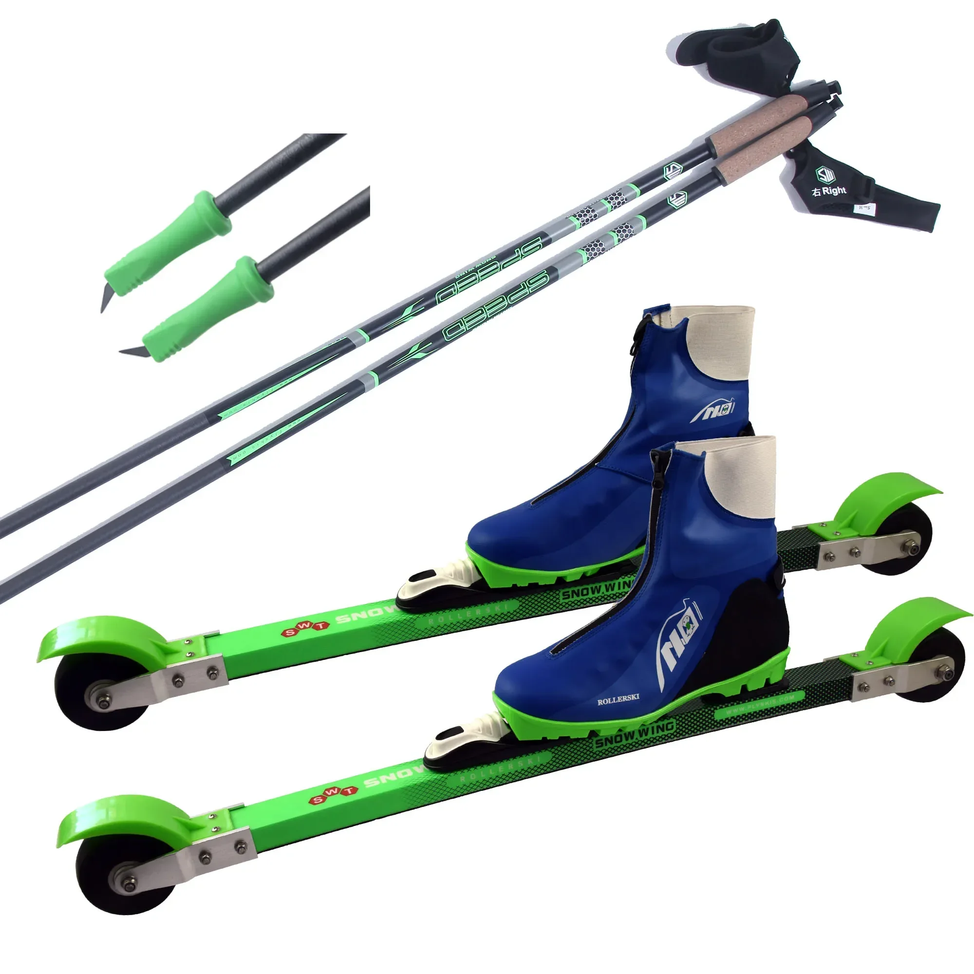 Hochwertiges Skiset aus Aluminium im neuen Stil mit Skiroller