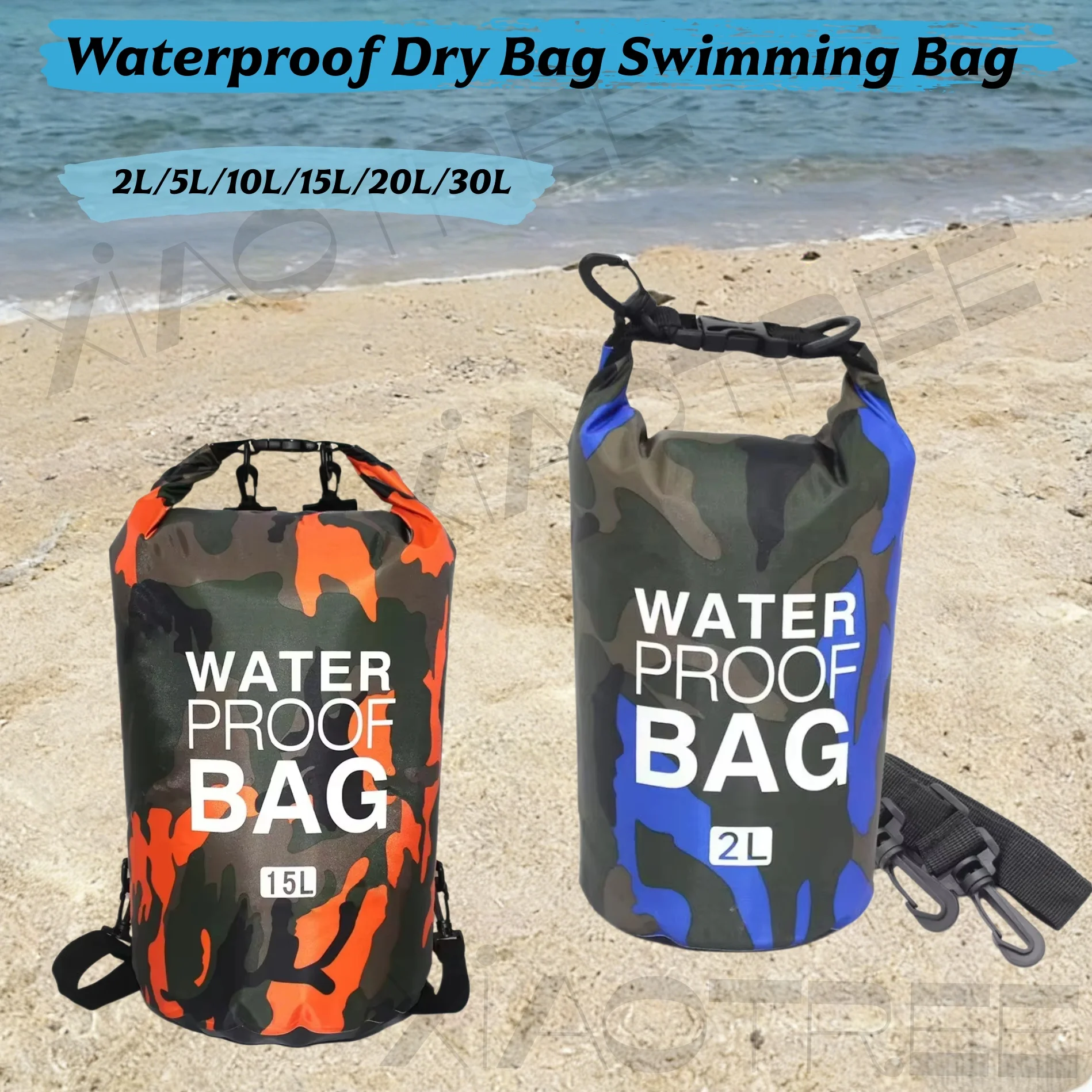 

Водонепроницаемый портативный гермомешок для рафтинга и дайвинга с камуфляжным рисунком, 2/5/10/15/20/30 л, из ПВХ, для плавания и речных походов
