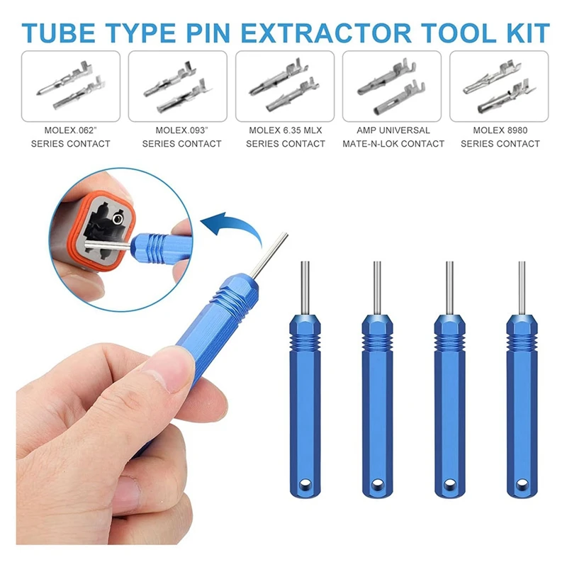 5PCS Pin Removal Tools Kit Socket Contact Connectors Male And Female Connector Tube Type Pin Extractor