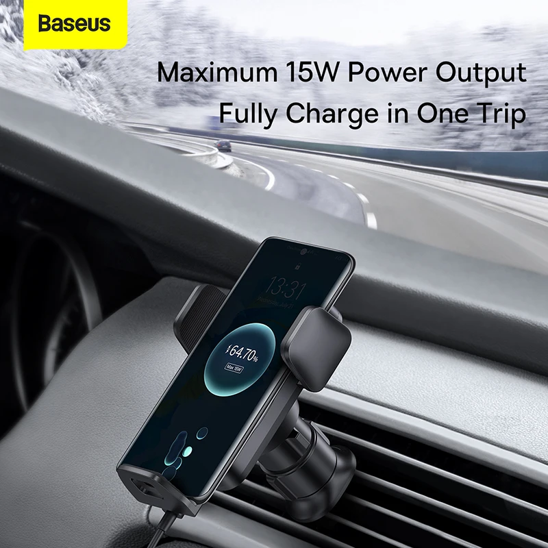 Baseus Qi 15W Wireless Car Charger ผู้ถือ Mount Bracket Fast Charging สำหรับ Samsung iPhone ผู้ถือโทรศัพท์รถยนต์ mount