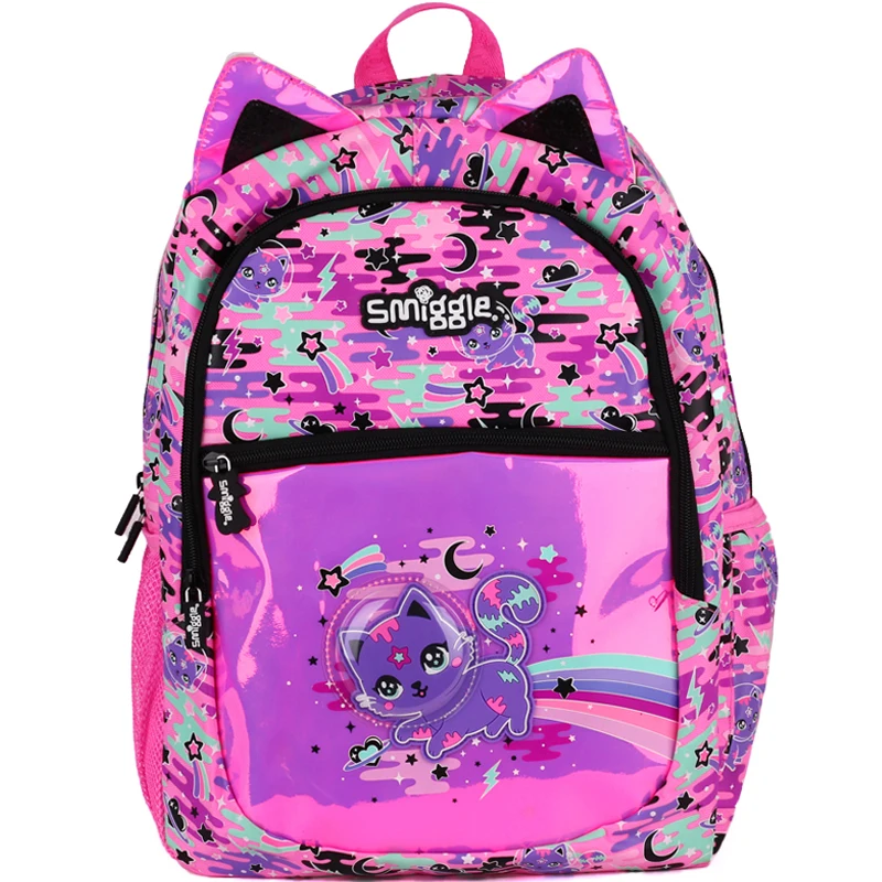 Australian Smiggle Elementary School Pink Space Cat Reduces Burden Shoulders Large Capacity Backpack Children\'s Travel Backpack