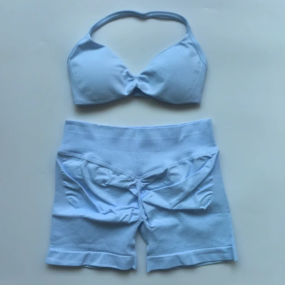 2-teiliges Gym-Set für Damen: Trägerloses Yoga-Bra-Top, High-Waist-Workout-Shorts, Sportanzug, nahtloses Yoga-Set, Fitnesskleidung – Detail 22