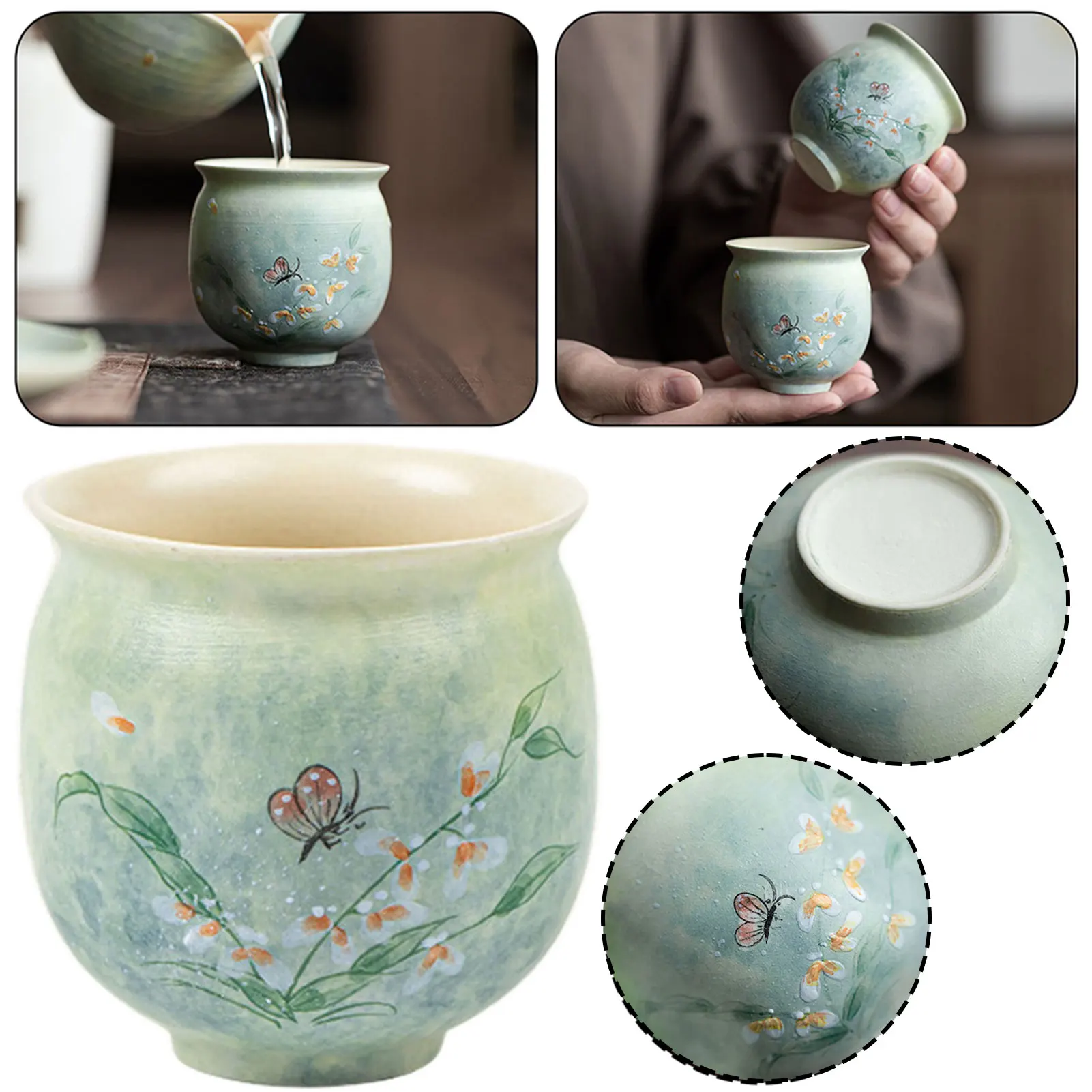 

Ceramic Chinese Tea Cups Vintage Handle-less Ceramic Mug For Adults