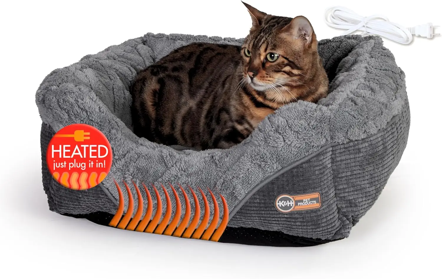 

Heated Pet Bed for Cats & Dogs, Self-Warming Bolstered Pillow, Waterproof Pad, Machine Washable, Safety Certified, Small 20.5x19.5in