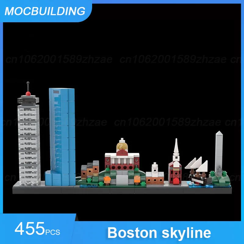 MOC Building Blocks Boston Skyline Model DIY Assemble Bricks Architecture Educational Creative Collect Display Toys Gifts 455PCS