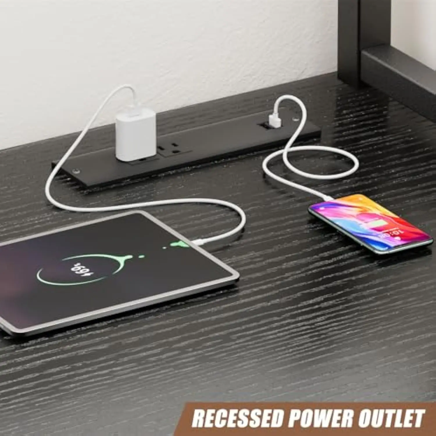 Mesa de jogos em forma de L, mesa de computador de canto de 50 polegadas com tomada elétrica e luzes LED, mesa de jogos em forma de L com armazenamento