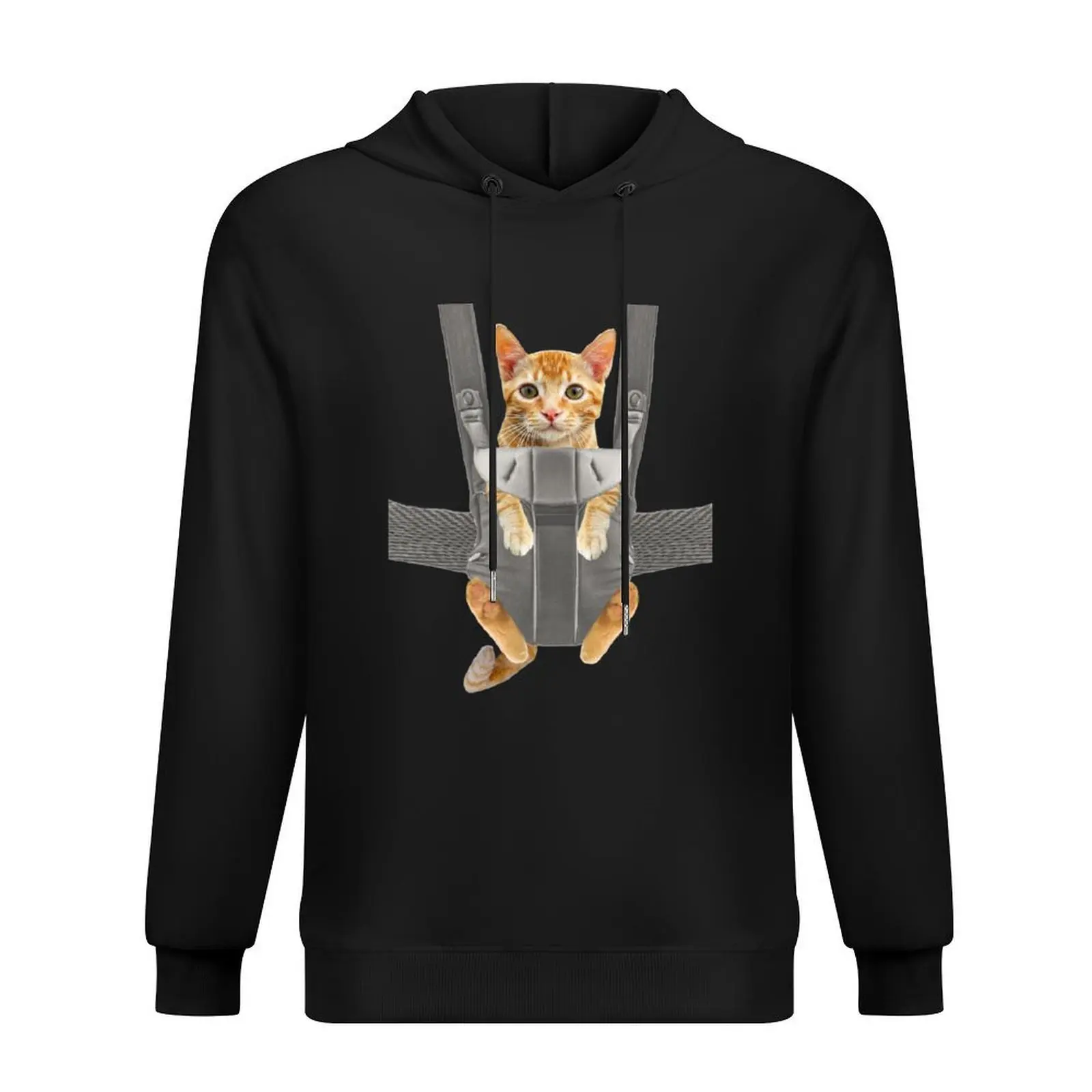 

Monty the cat in baby carrier Hoodie men's winter sweater korean clothes men's clothing men clothing mens hoodie