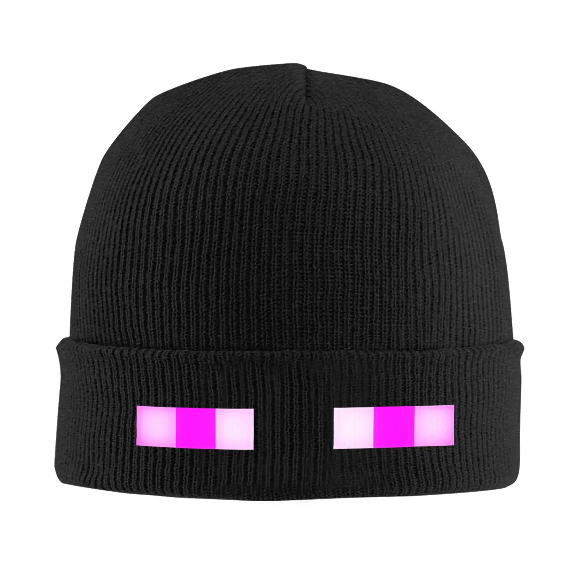 Enderman Eyes Game Knitted Hat Beanies Autumn Winter Hats Warm Acrylic  Color Cartoon  Cap Men Women Gift,
