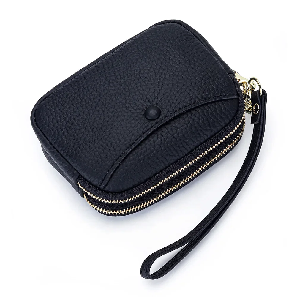 Casual Women's Zero Wallet Large Capacity Double Layer Zipper Loose Money Lipstick Key Storage Cowhide Leather Small Bag