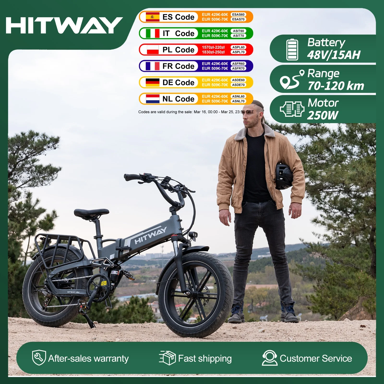 HITWAY Vélo électrique 48V 15Ah, 250W E Bike, 70-120 km d'autonomie, pneus 20, contrôle APP, 7 Vitesses, BK10S Pro
