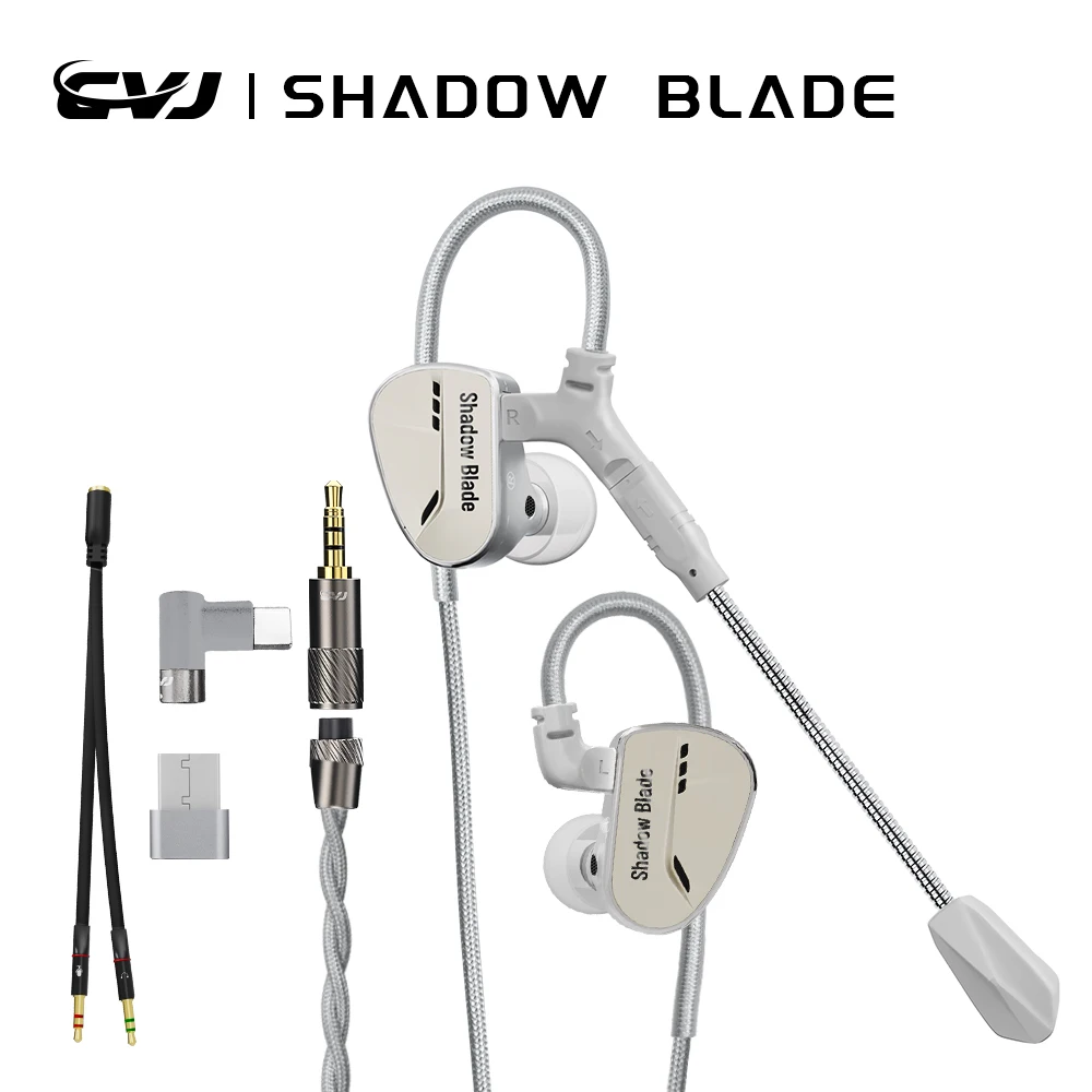 CVJ Shadow Blade In-Ear Monitor Earphones 1DD+1 Vibration Hybrid Driver Game Earphone With Detachable Mic Stick Wireless Headset