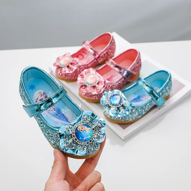 Frozen Elsa Princess Designer Crystal Casual Flat Shoes for Kids Girls Bling Round Toe Baby Shoes Child Flats Sneakers