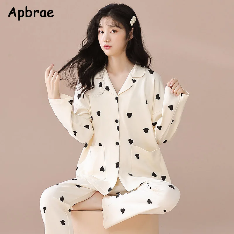 New Pajamas Set Autumn Winter Soft Cotton Korean Cardigan Sleepwear Lapel Pajama for Girls Ladies Loungewear Women Pijamas