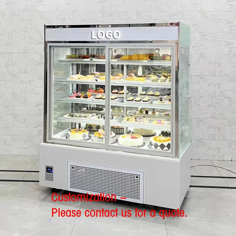 

custom.Commercial Refrigerated Cake Display Cabinet with LED Lighting Marble Frame Defrost Function Worktop Bakery & Retail