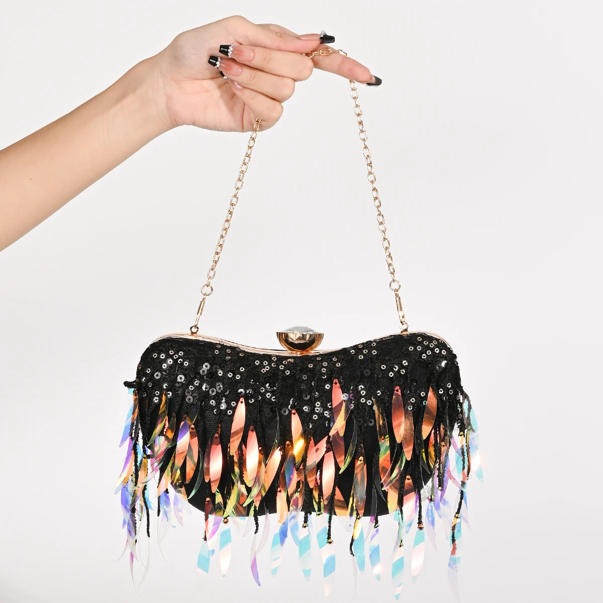 

iny Sequin Tassel Clutch Bag Evening Dr Par Banquet Handbag Faionable Trendy Small Square Bag Mixed Material C...