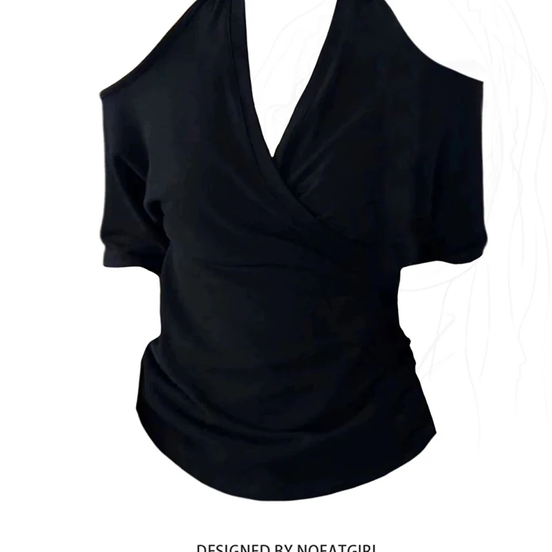 

Summer Women Short Sleeve Halter Neck Cold Shoulder T Shirts French Vintage Elegant Business Casual Tunic 2xl Oversized Clothing