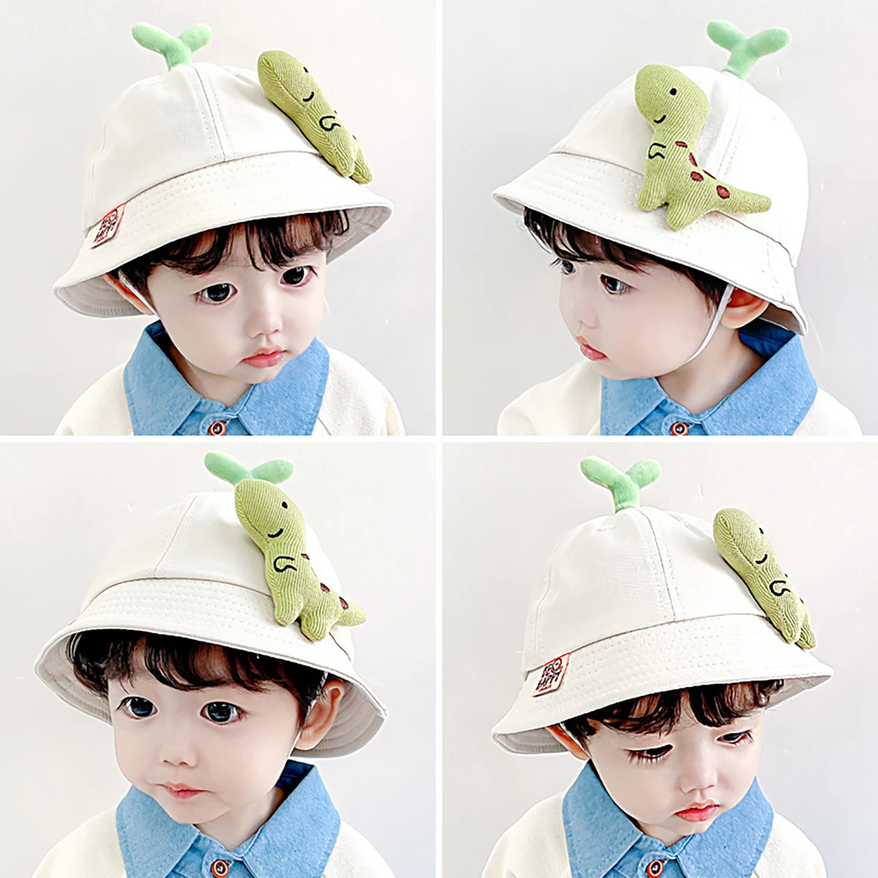 

Cute Grass Hat Sun Protection Baby Basin Cap Cartoon Dinosaur Kids Fisherman Hats 2-6Year Boys Girls Outdoor Sunshade Visors
