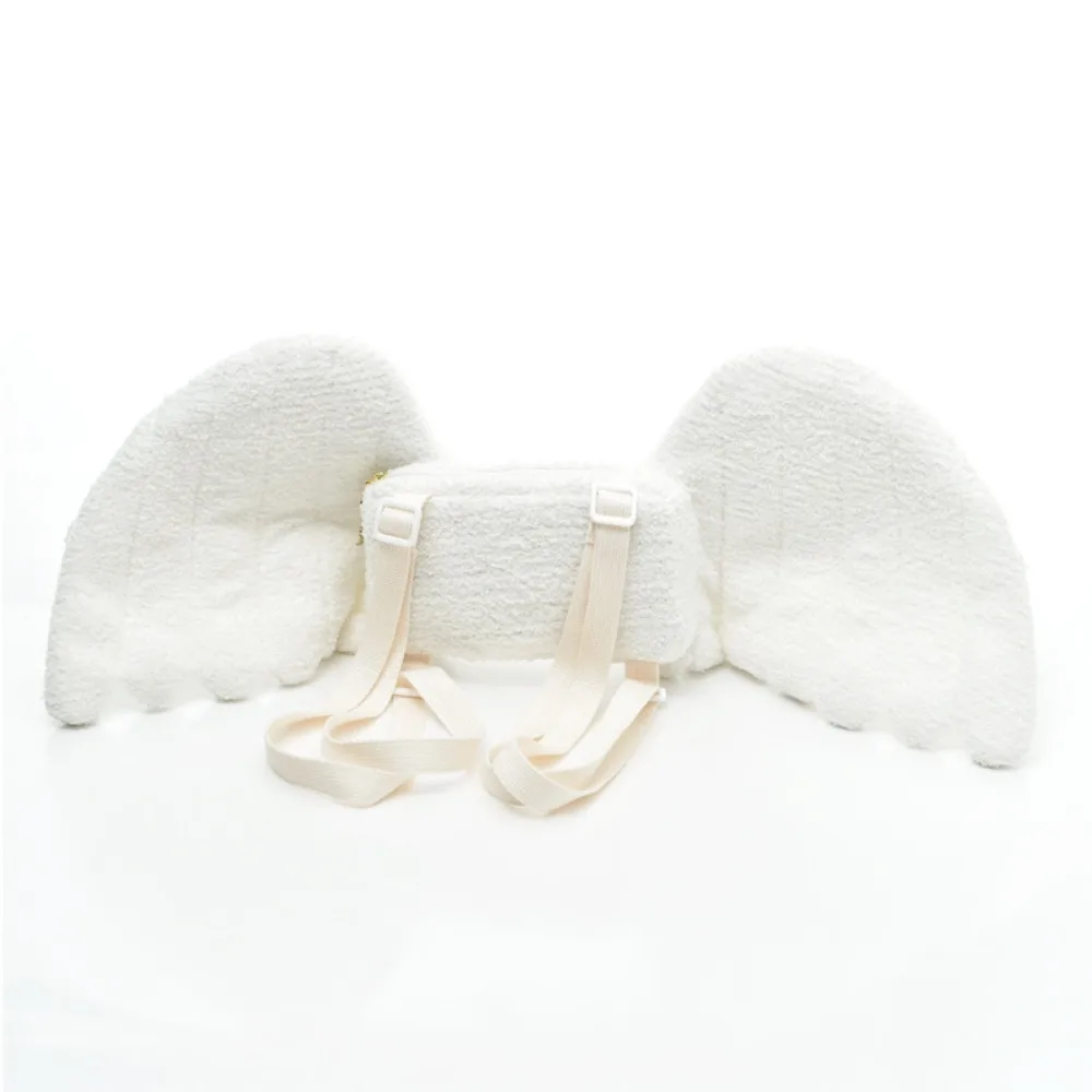 

New Adjustable Straps Angel Wings Backpack Polyester Zipper Lolita Backpack White Color Mini Backpack JK Uniform