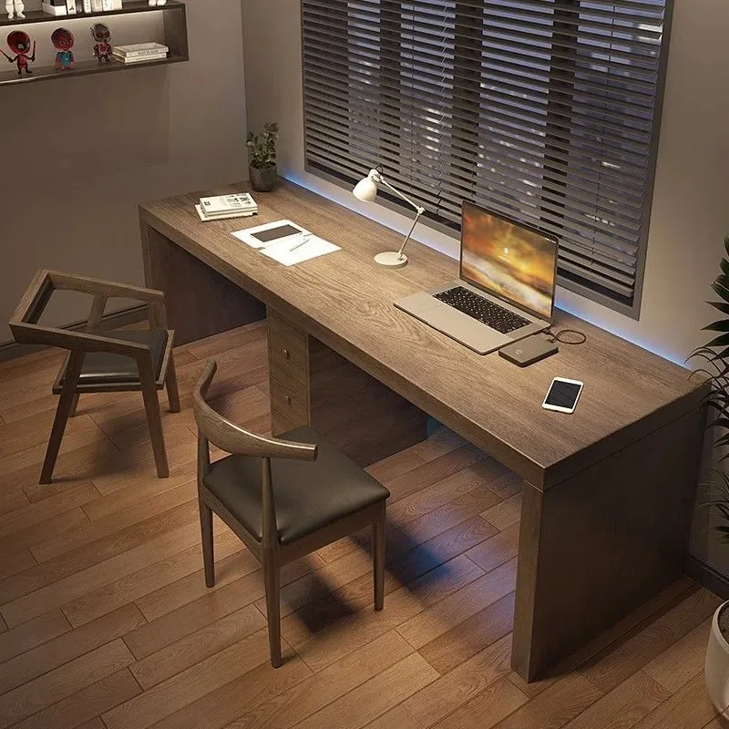 Nordic solid wood double desk study home children's study table and chair combination simple rectangular office computer desk