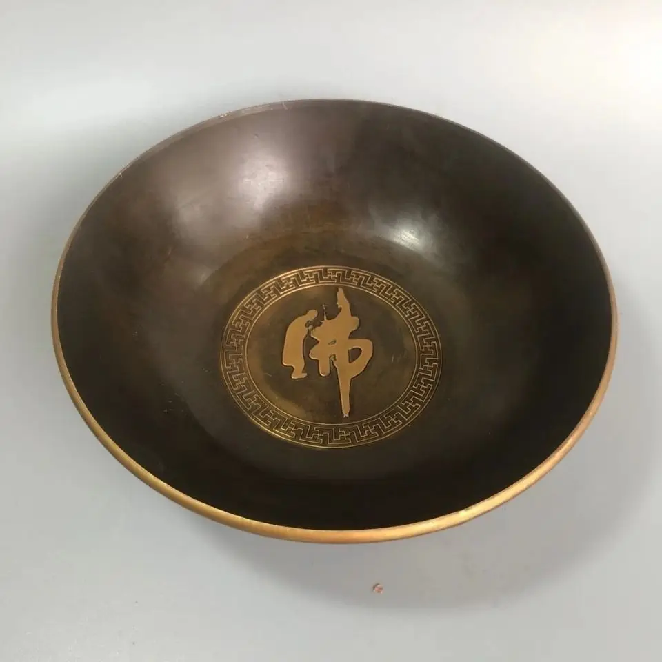 Gilded Brass Eight Immortals Bowl, Large Antique Bronze Vessel Ornament for Collectors