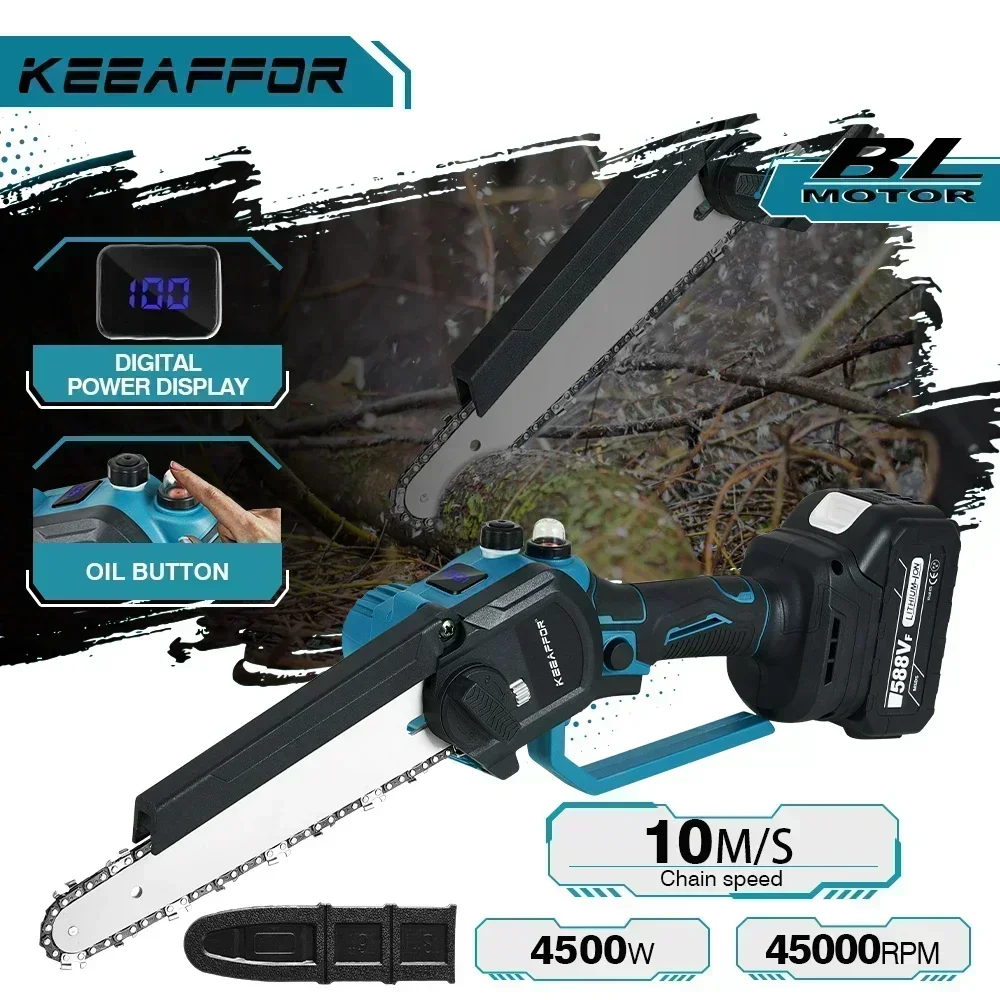 

KEEAFFOR Brushless 8 Inch Electric Saw Automatic Oiler Chainsaw Garden Pruning Handheld Woodworking Tool for Makita 18V Battery