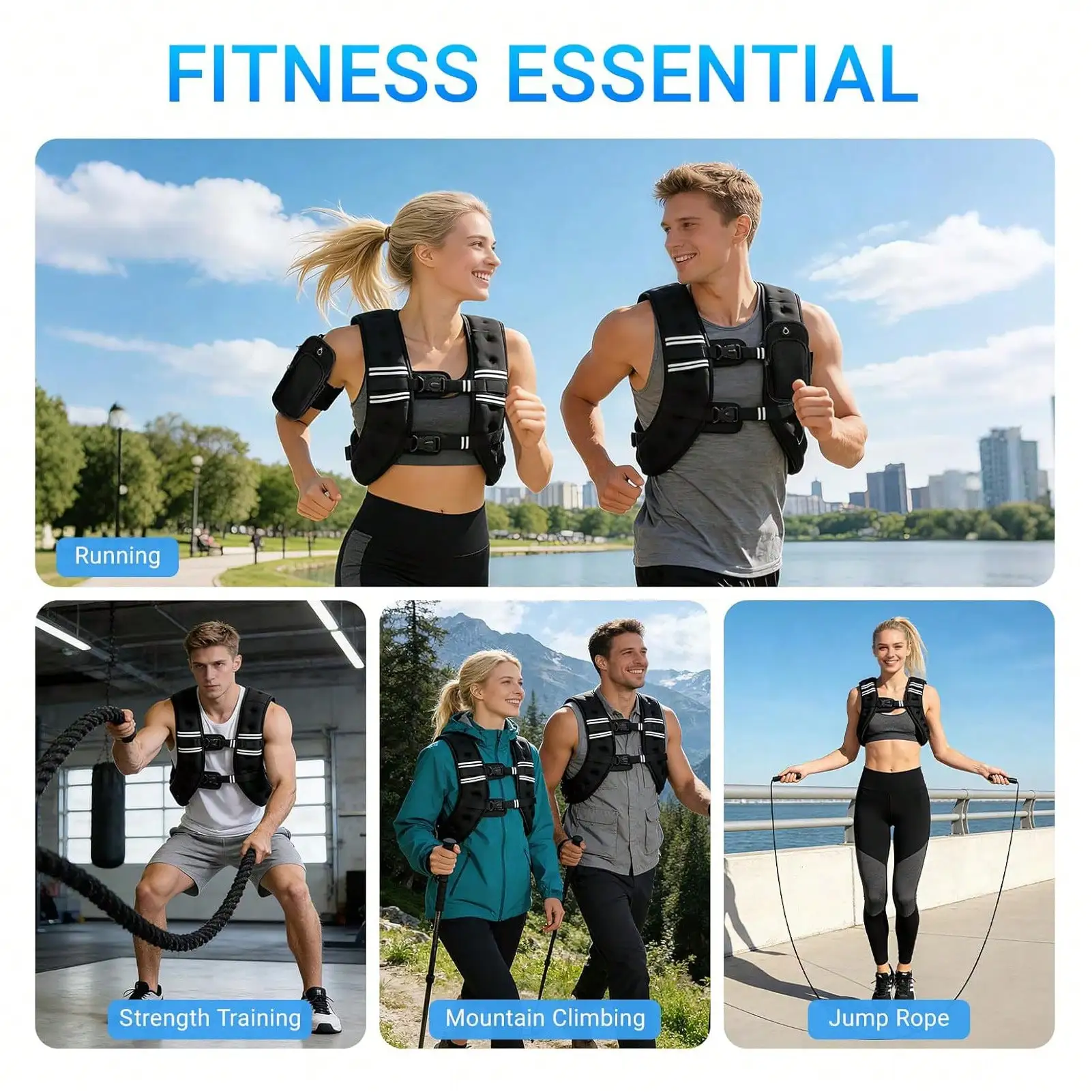 16 Lb Weighted Vest With Dual Buckles & Phone Pocket, Adjustable Iron Sand Vest With Reflective Stripe, Workout Equipment For Running, Walking, Strength Training & Cardio